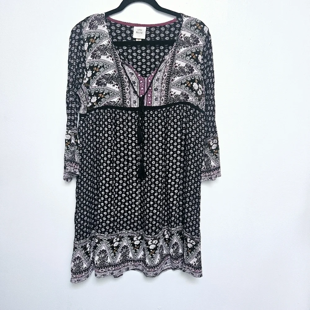 Knox Rose Paisley & Batic Print Flowy Quater Sleeve Midi sz M Tunic Dress - Picture 1 of 11